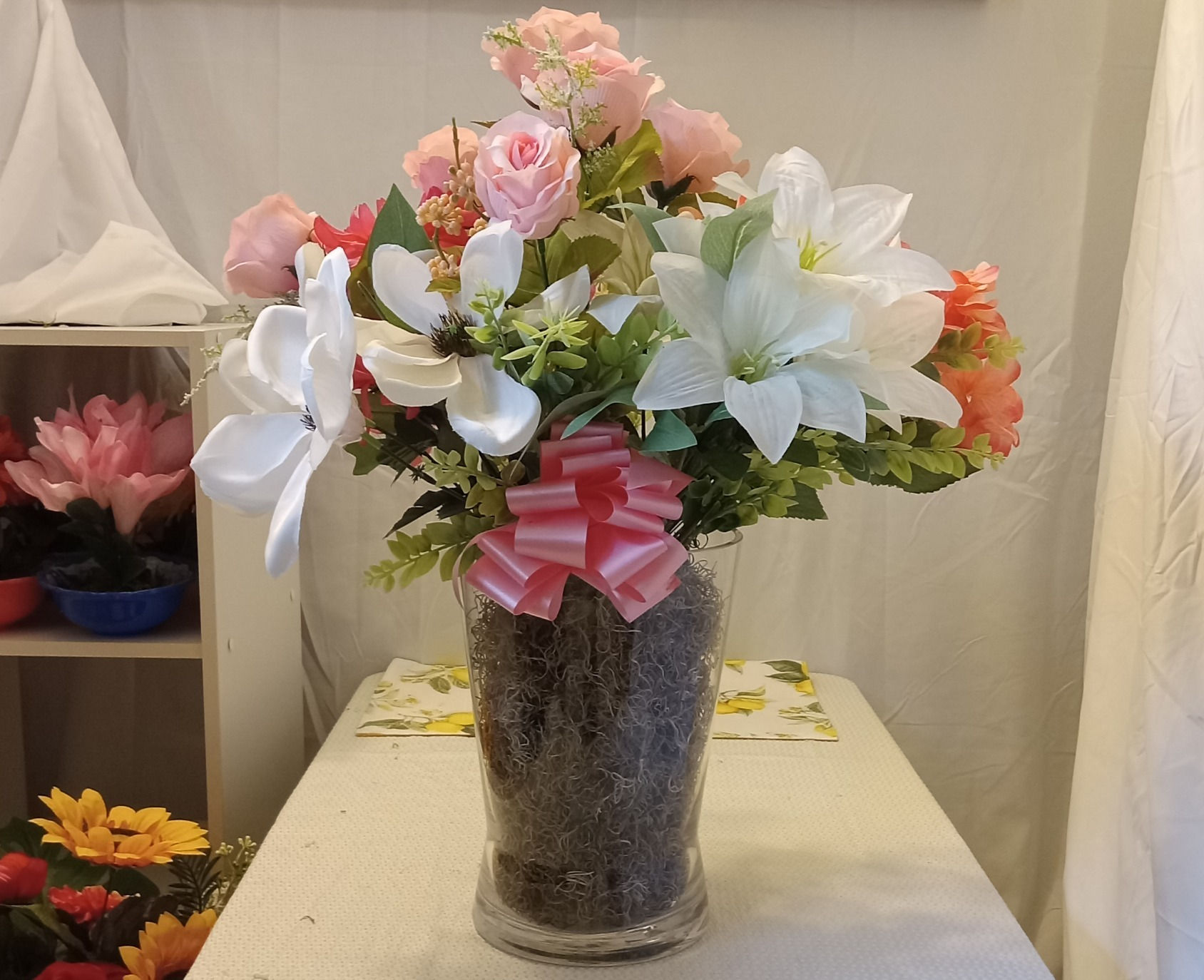 Large Glass Sweetheart Vase With Flowers