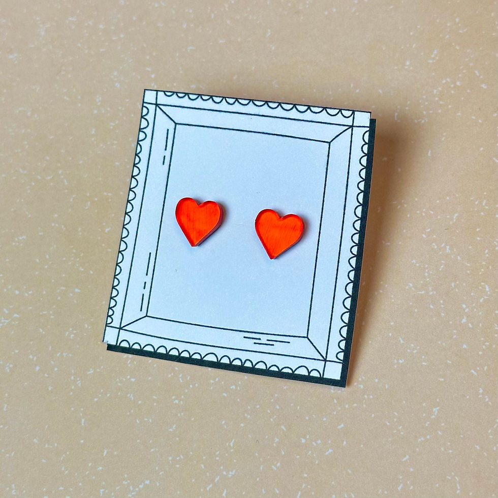 Thumbnail: Mirror heart earrings / red
