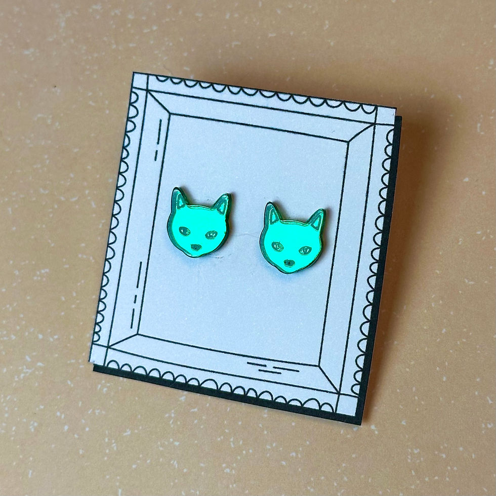 Thumbnail: Stud earrings - cats / mirror rose gold