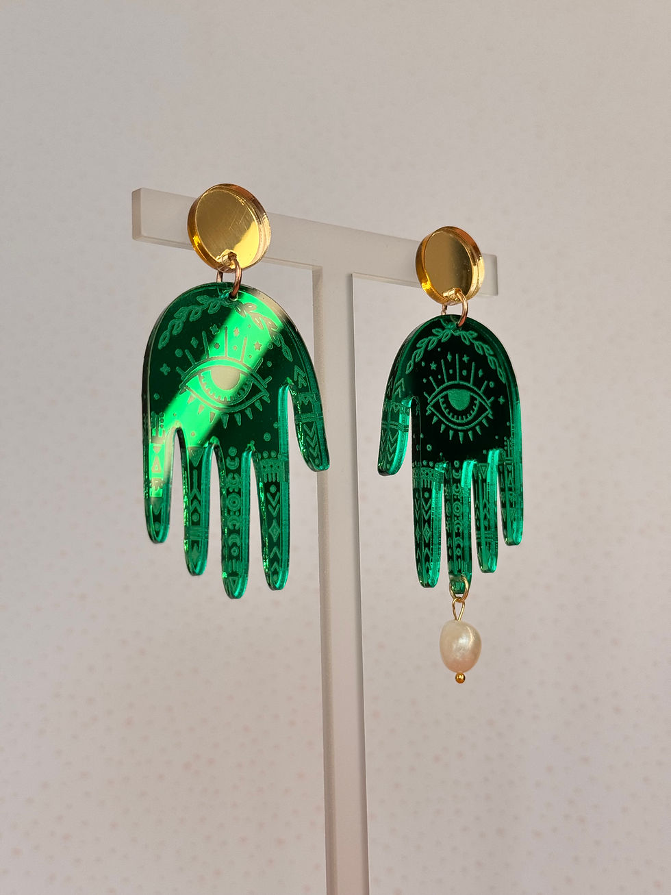 Miniatura: Náušnice Hamsa hands tmavě zelená