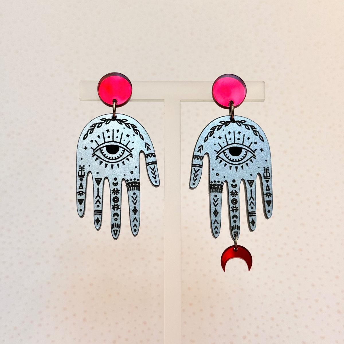 Hamsa hands metallic silver earrings