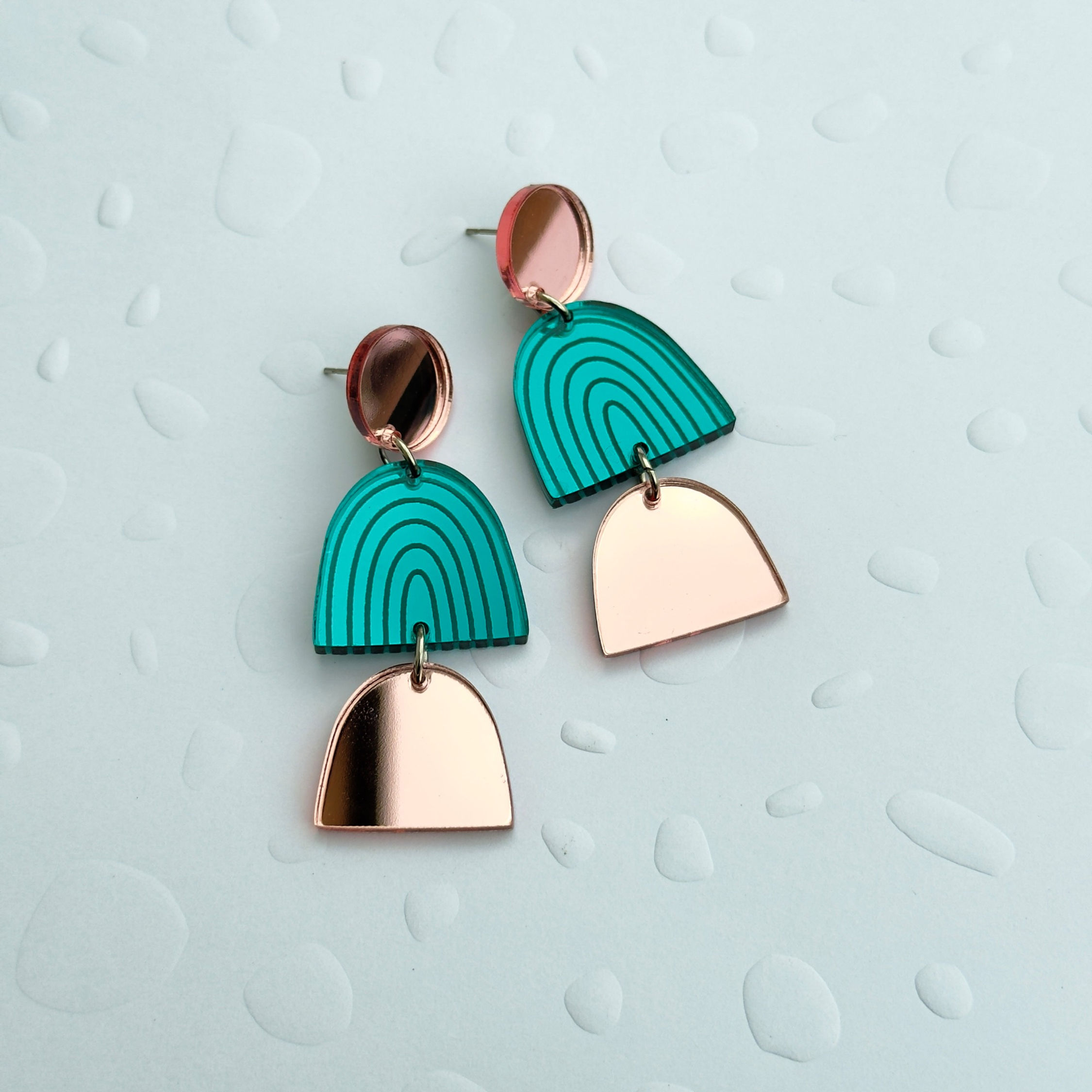 Turquoise/rose gold mirror earrings