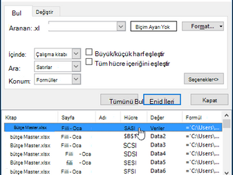 Microsoft Office Excel - Çalışma kitabında bağlantılar (dış başvurular) bulma