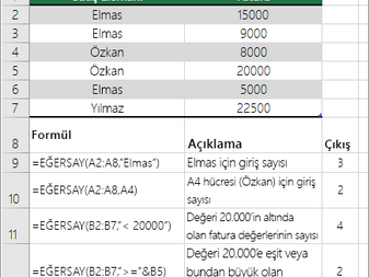 Microsoft Office Excel - Bir değerin hangi sıklıkta yinelendiğini sayma