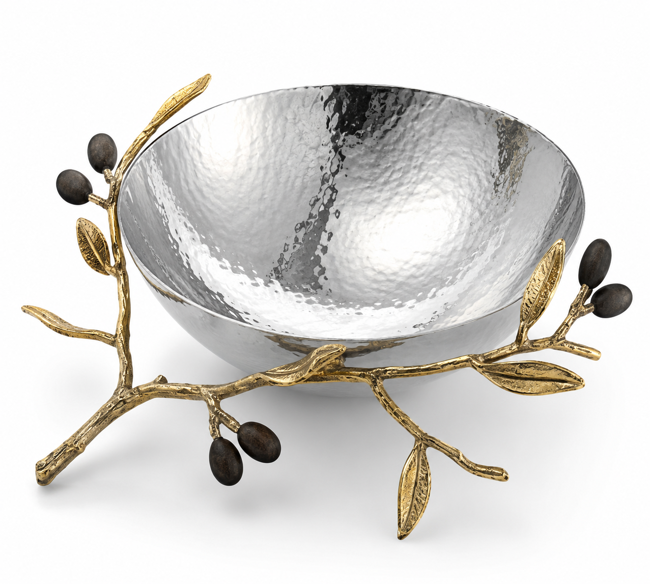 hammered ss bowl with leaves