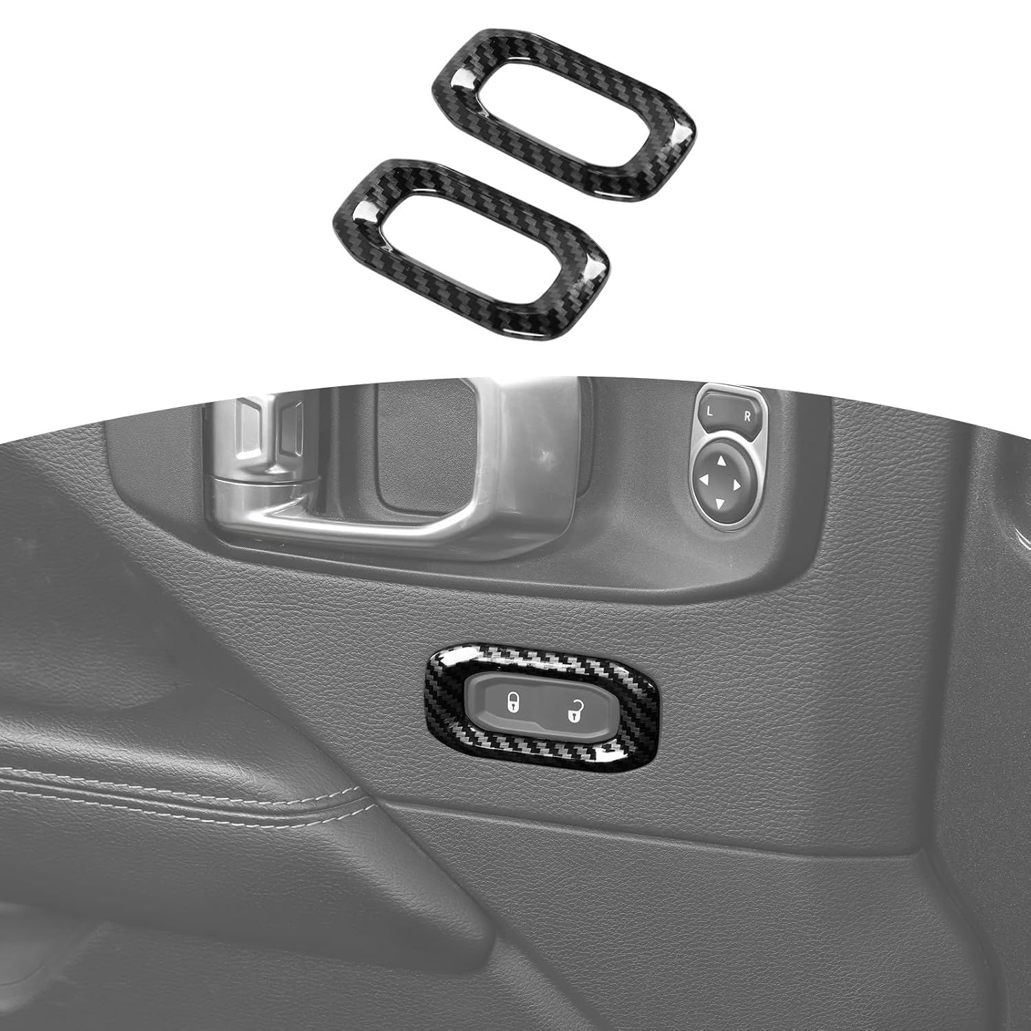 JL /JT Door Lock Switch Button Trim Cover (Carbon Fibre Texture)