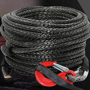 Black Synthetic Winch Rope with Hook, 10mmx30m, 10,000 lb.