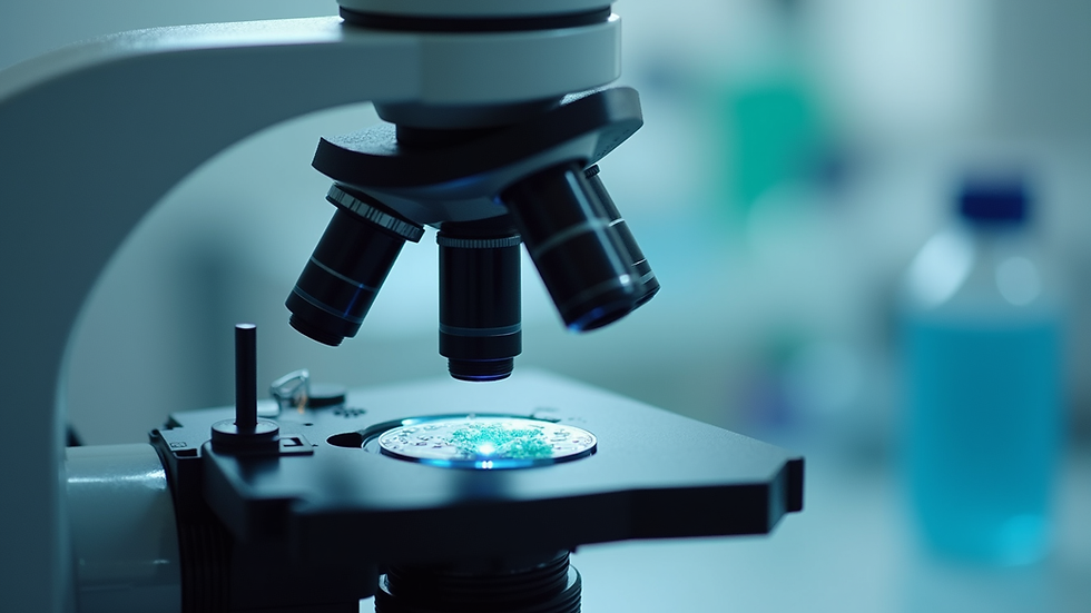 Close-up view of a medical microscope focusing on a semen sample slide