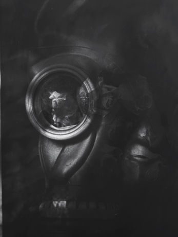 dark art silver gelatin 35mm film photo black and white gasmask Petra Holkko Creature Error