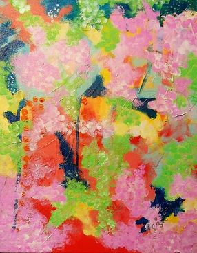 Cherry Blossoms 11x14 mixed media abstract by Kelly Jeanette Swift