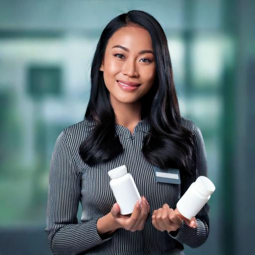 Firefly a woman smile happily and holding pill bottleon hand, Singaporean chinese face 36475 1