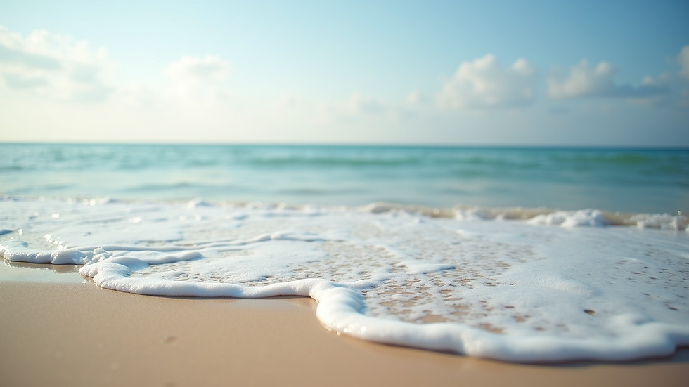 Eye-level view of a serene beach with gentle waves