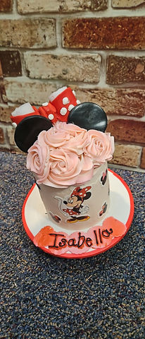 Minnie Mouse themed cake, "Toodle Loo" on plate