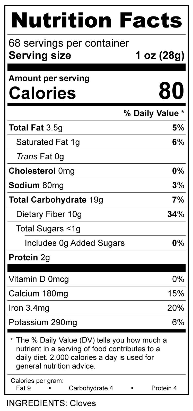 Thumbnail: Ground cloved ingredient statement