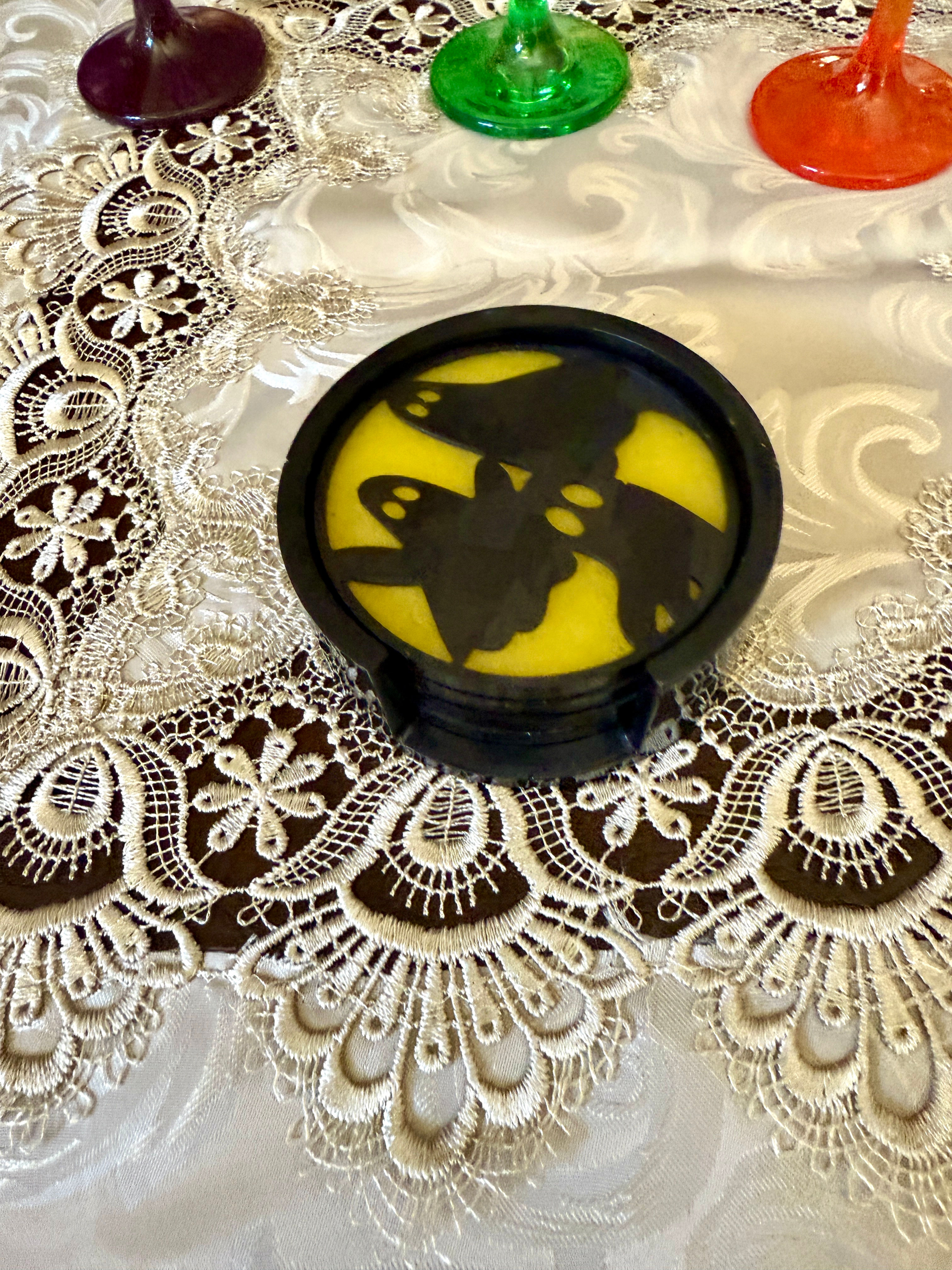 Spooky Yellow Holographic Sips Round Coasters With Holder Set Of 4 (Item #C0074)