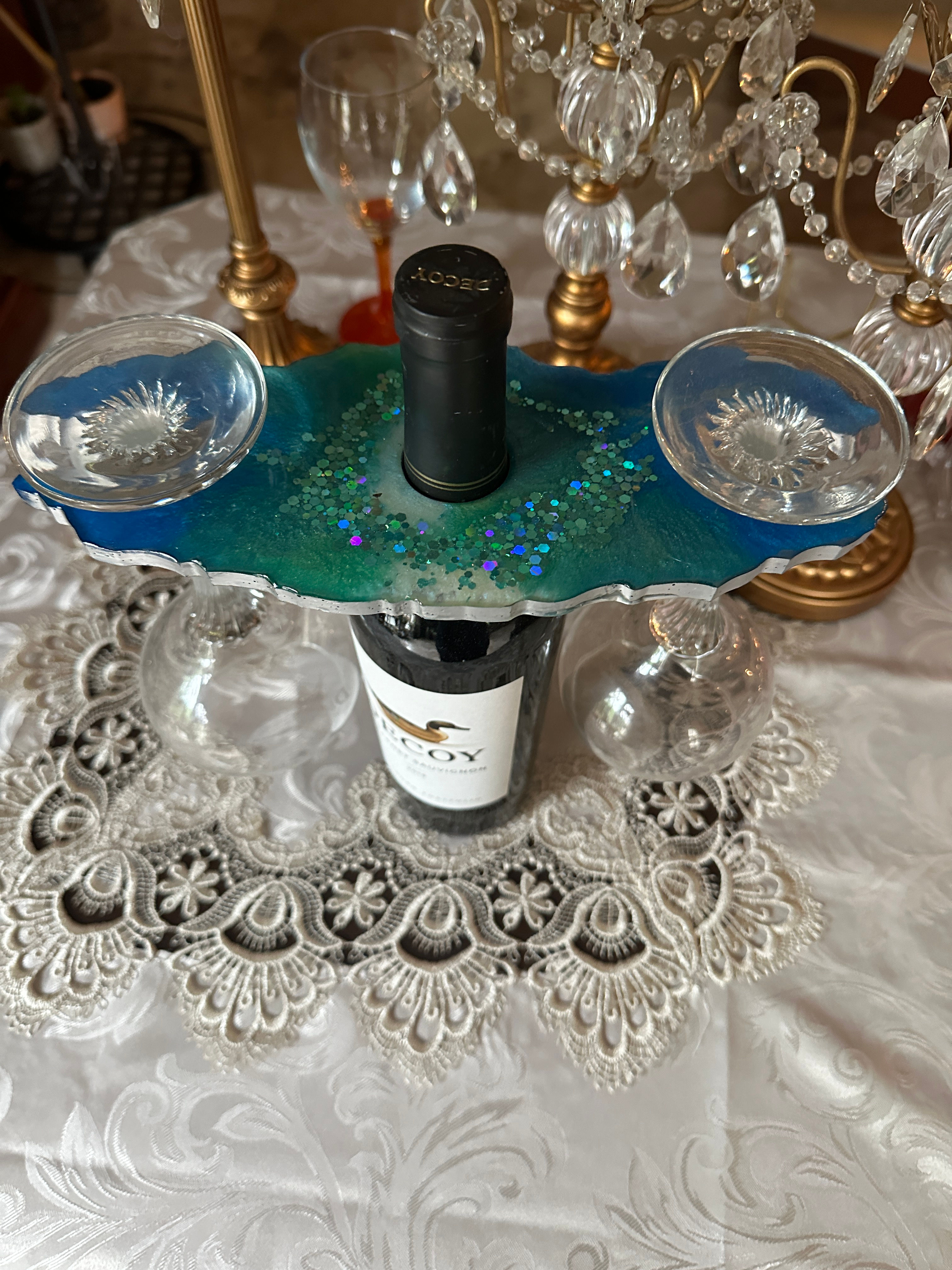 2 Glass Turquoise Holographic Wine Caddy (Item #2WC0001)