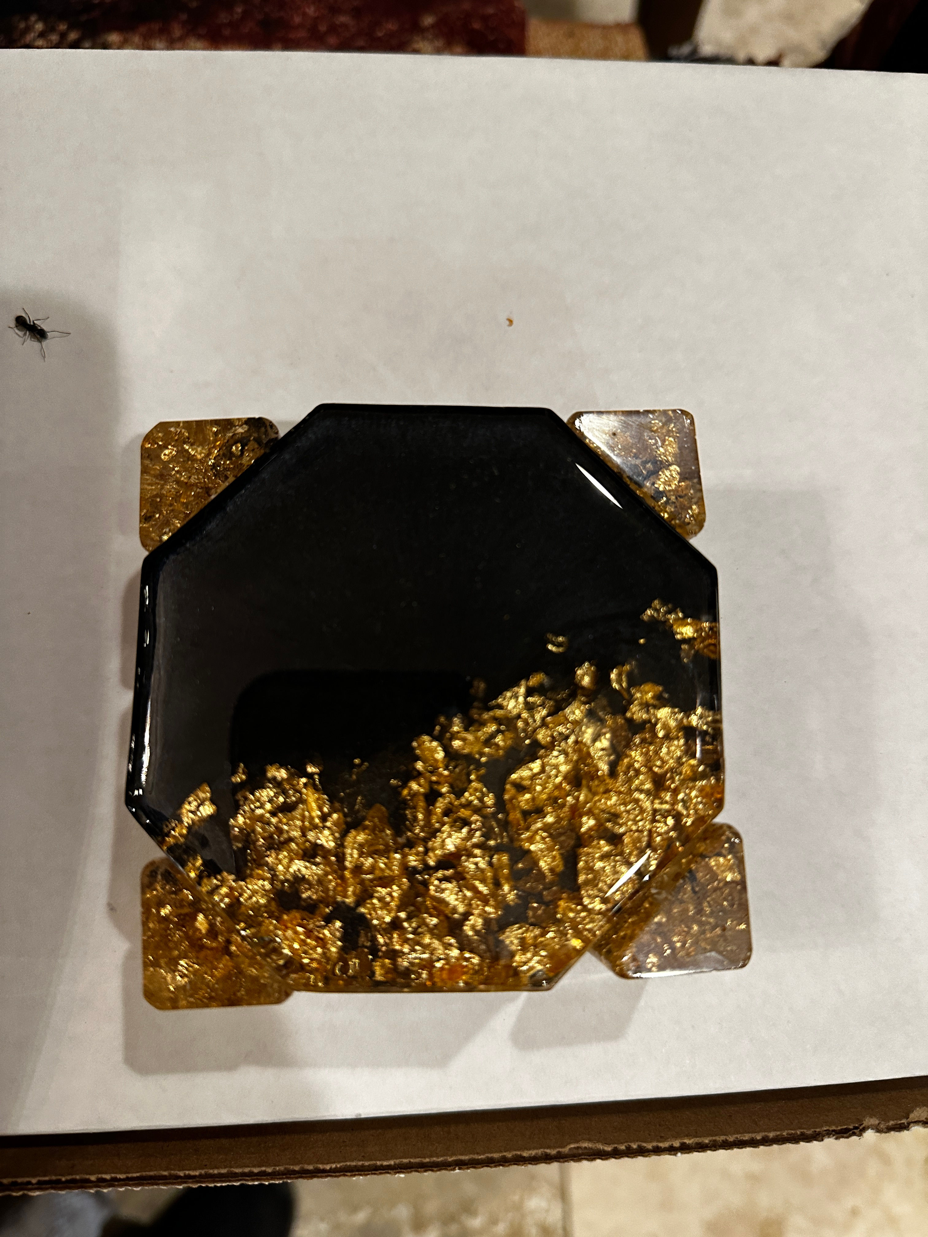 Black With Gold Foil Octagonal Coasters with Holder Set of 4 (Item #C0030)