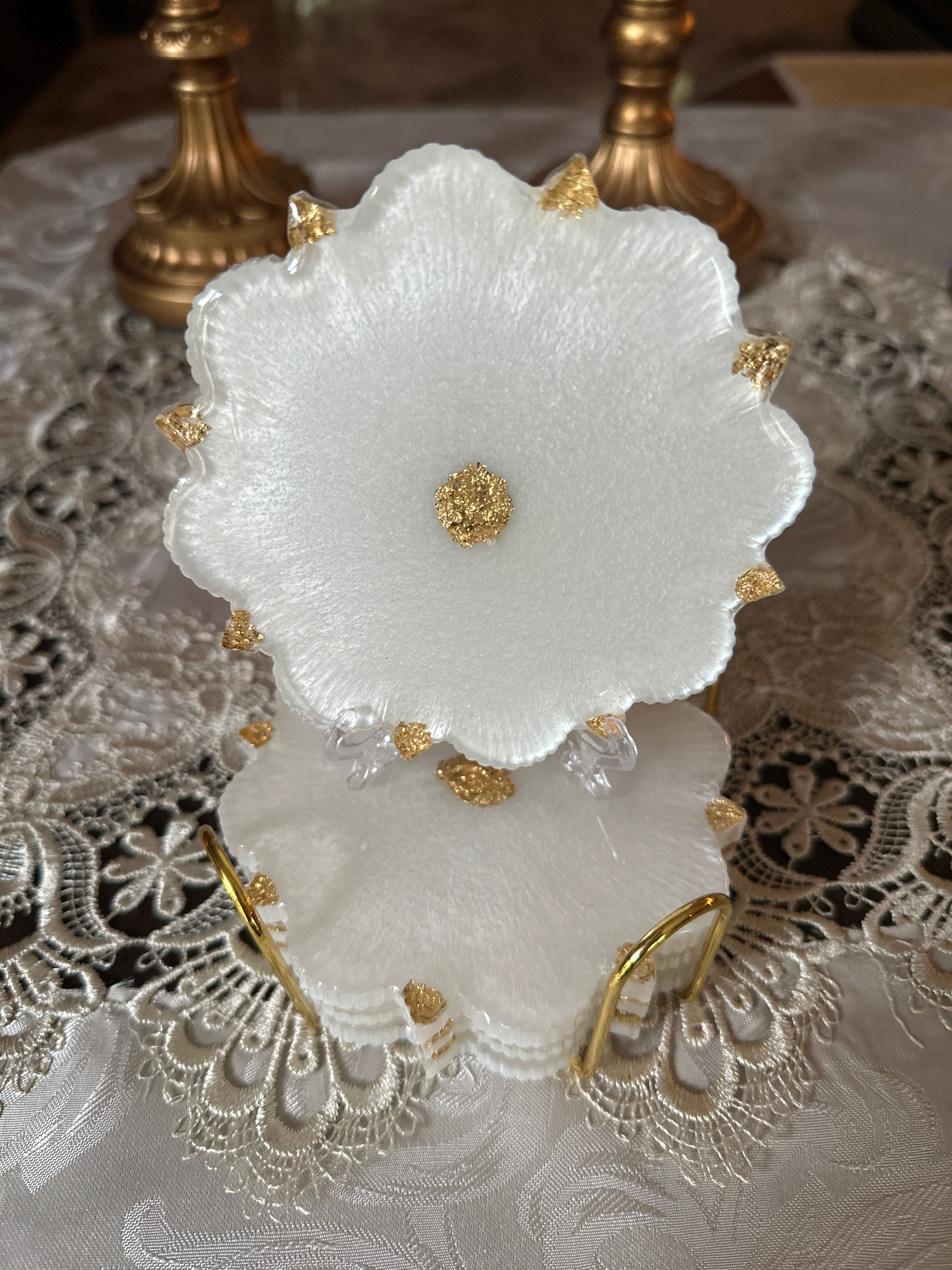 Pure White Pearl Starburst Floret Coasters (Item #C0038)