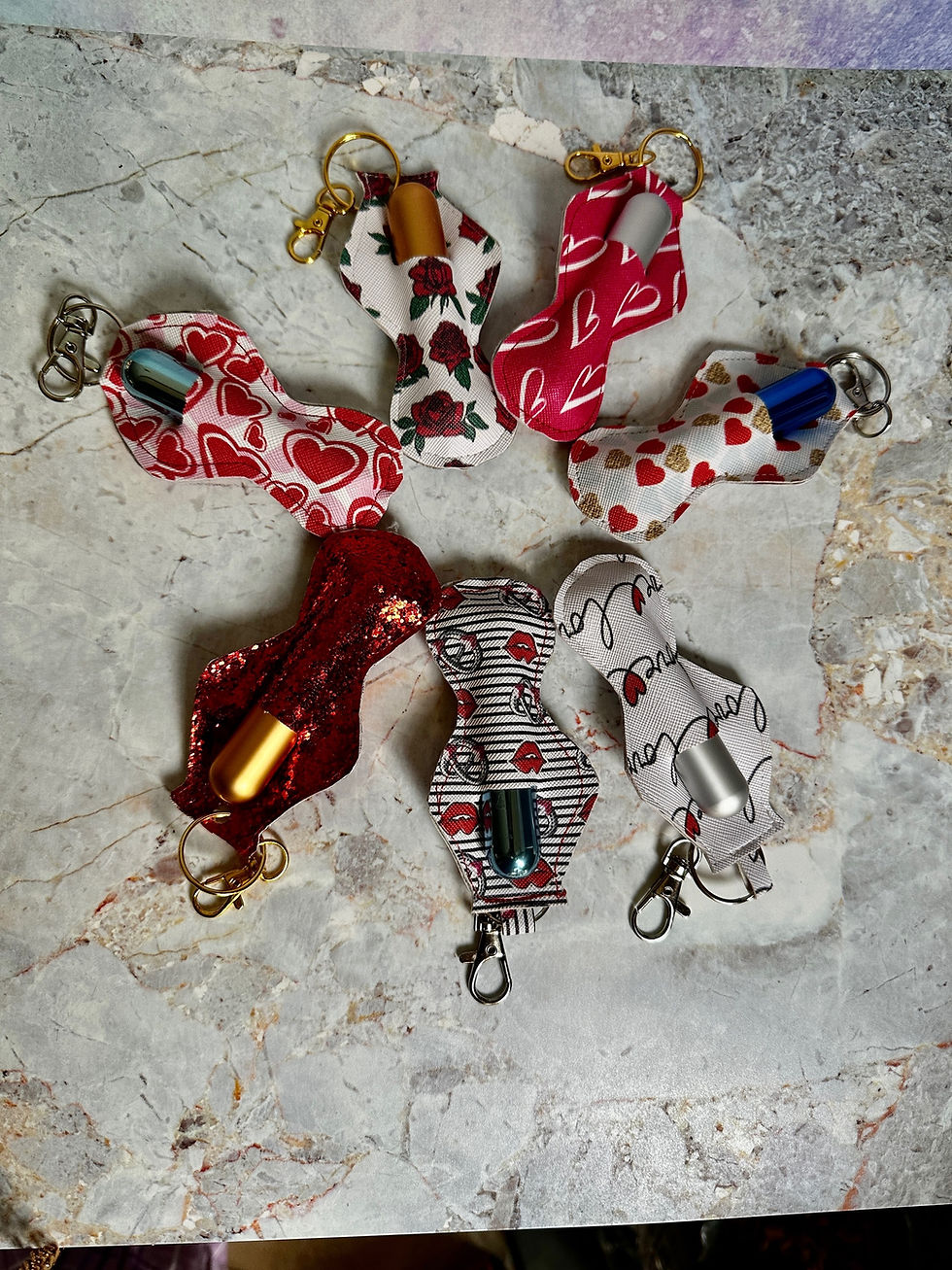 Faux Leather Chapstick Key Chain