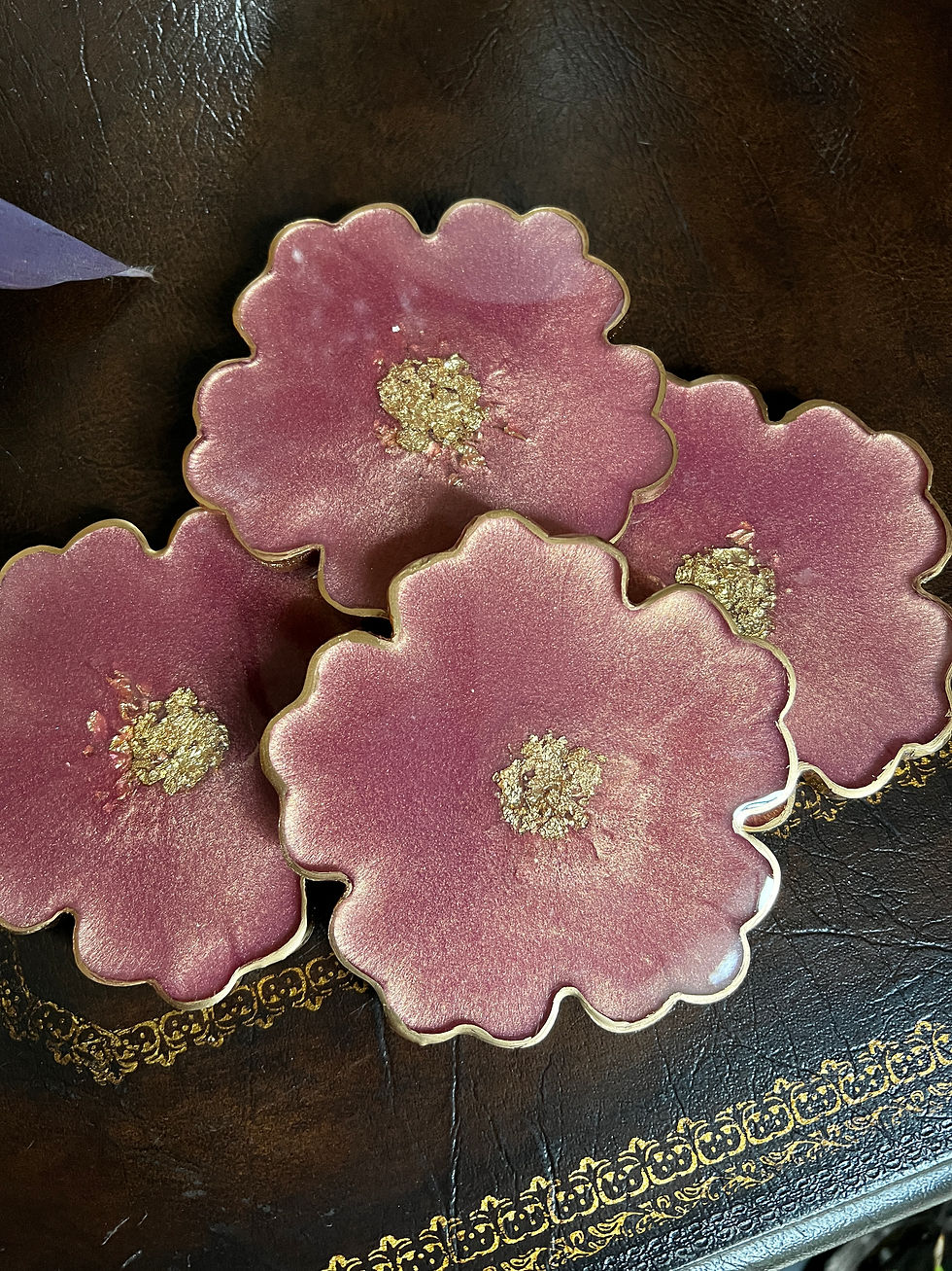 Rose Quartz With Gold Foil Floral Coasters (Item # C0011)