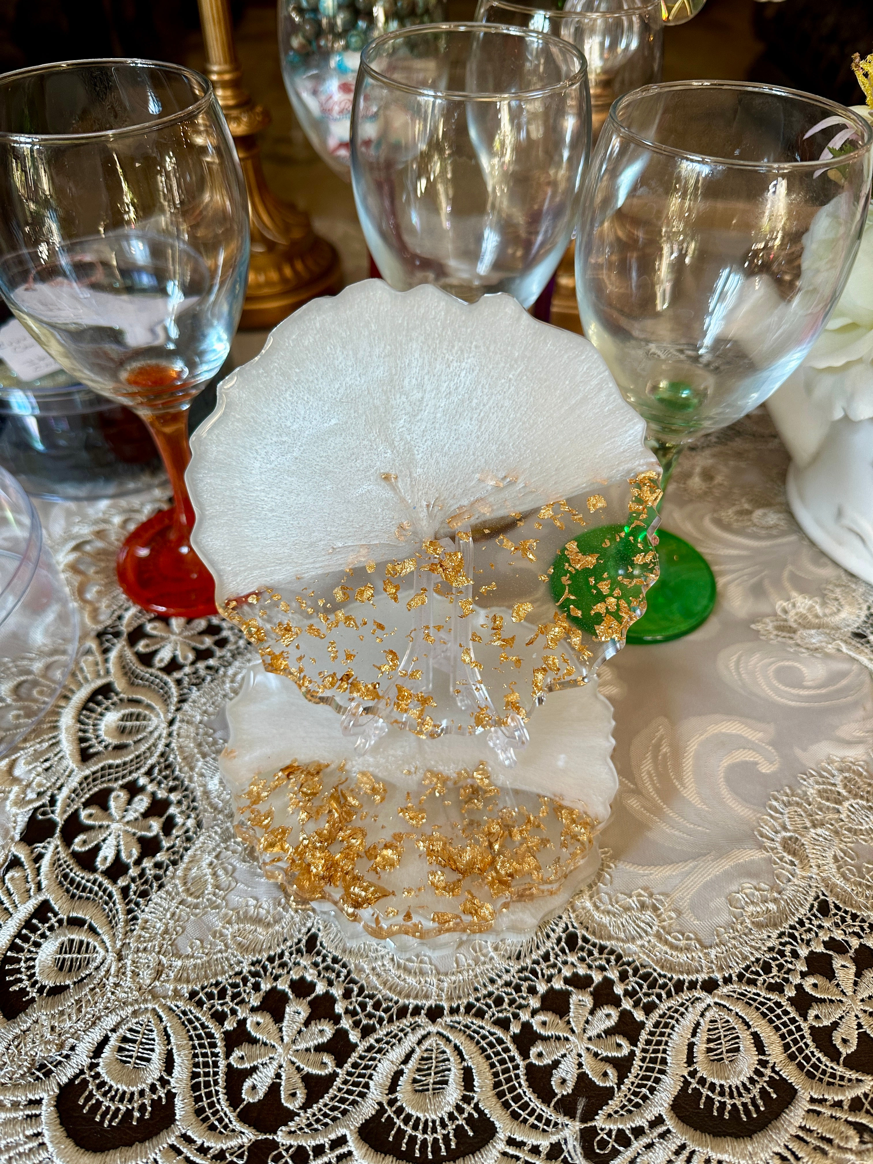 Aigy White & Gold Foil Geode Coasters (Item #C0069)