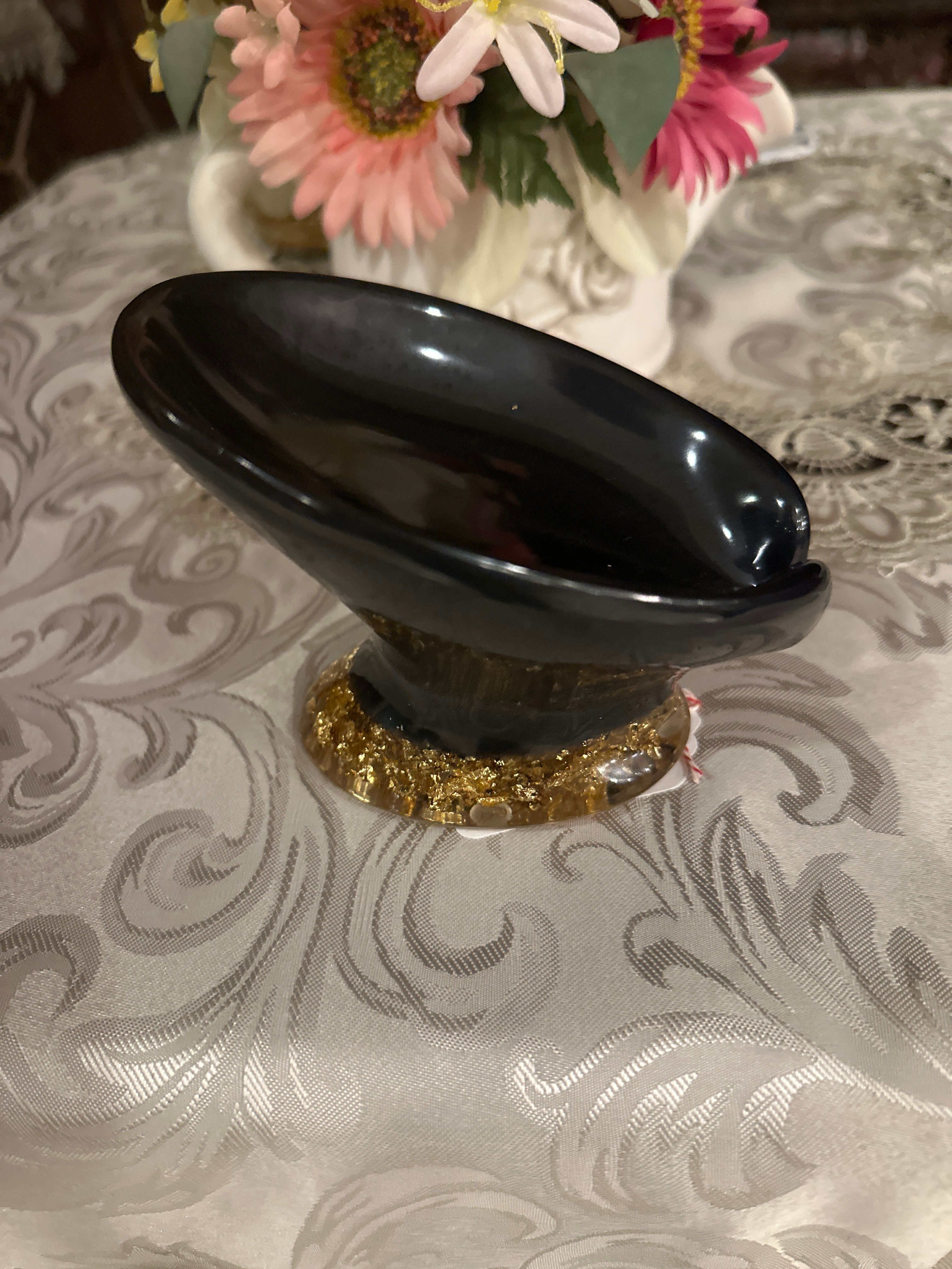 Black & Gold Leaf Soap Dish (Item #SD0002)