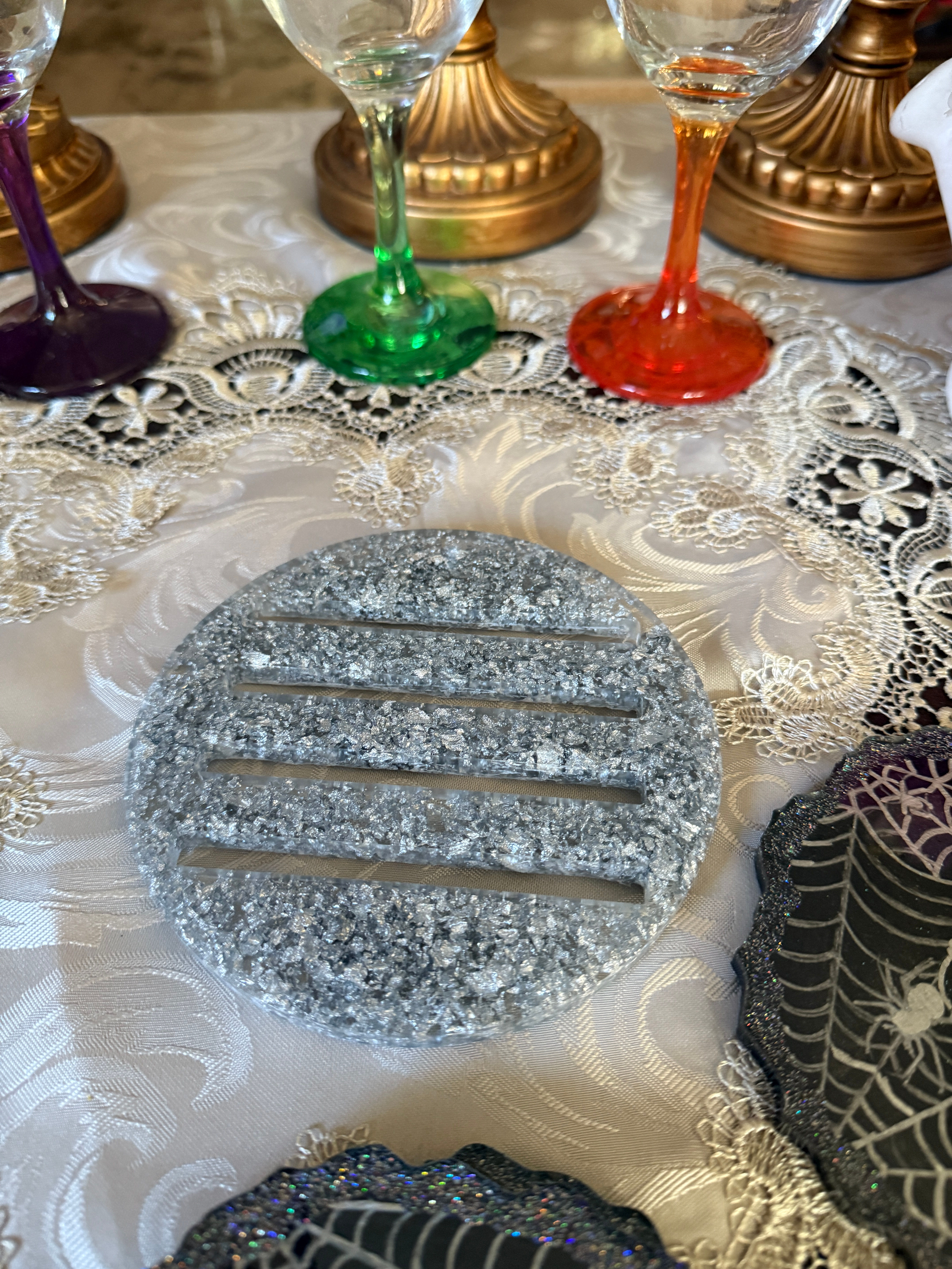 Silver Foil Round Coaster Holder (Item #CH0010)