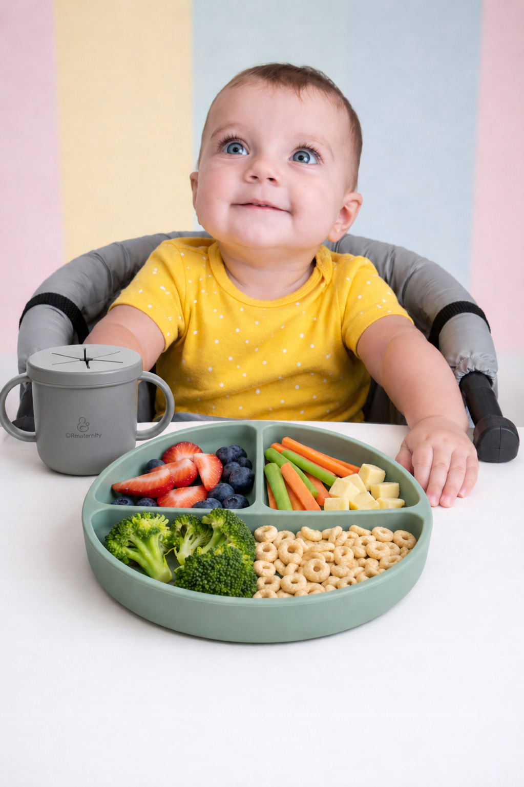 Plato Antideslizante Silicona Con Tapa + Vaso Tapa Cerealera