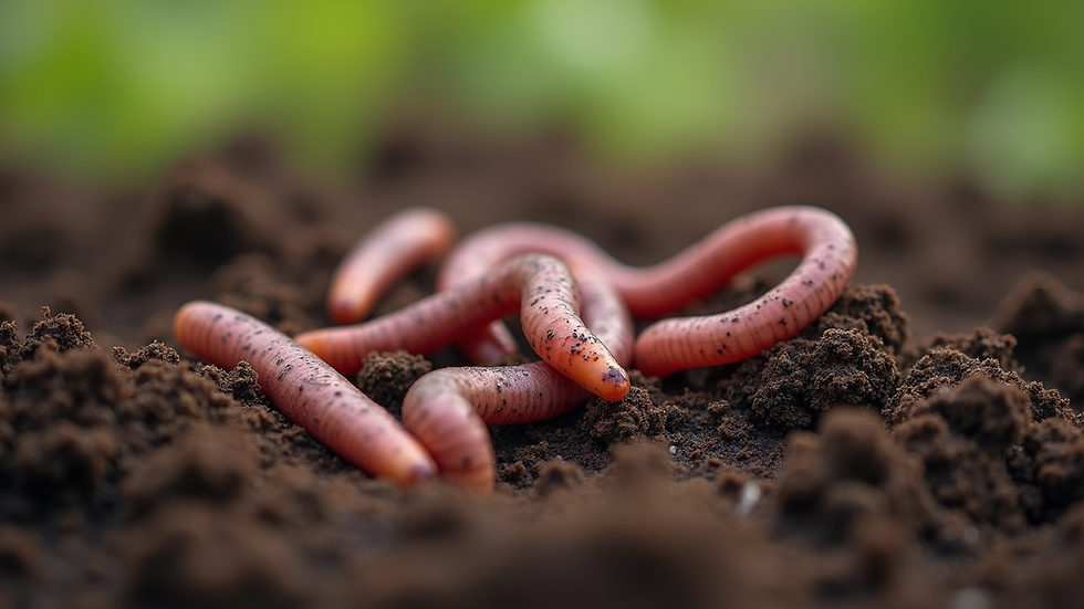 Close-up view of earthworms in moist soil