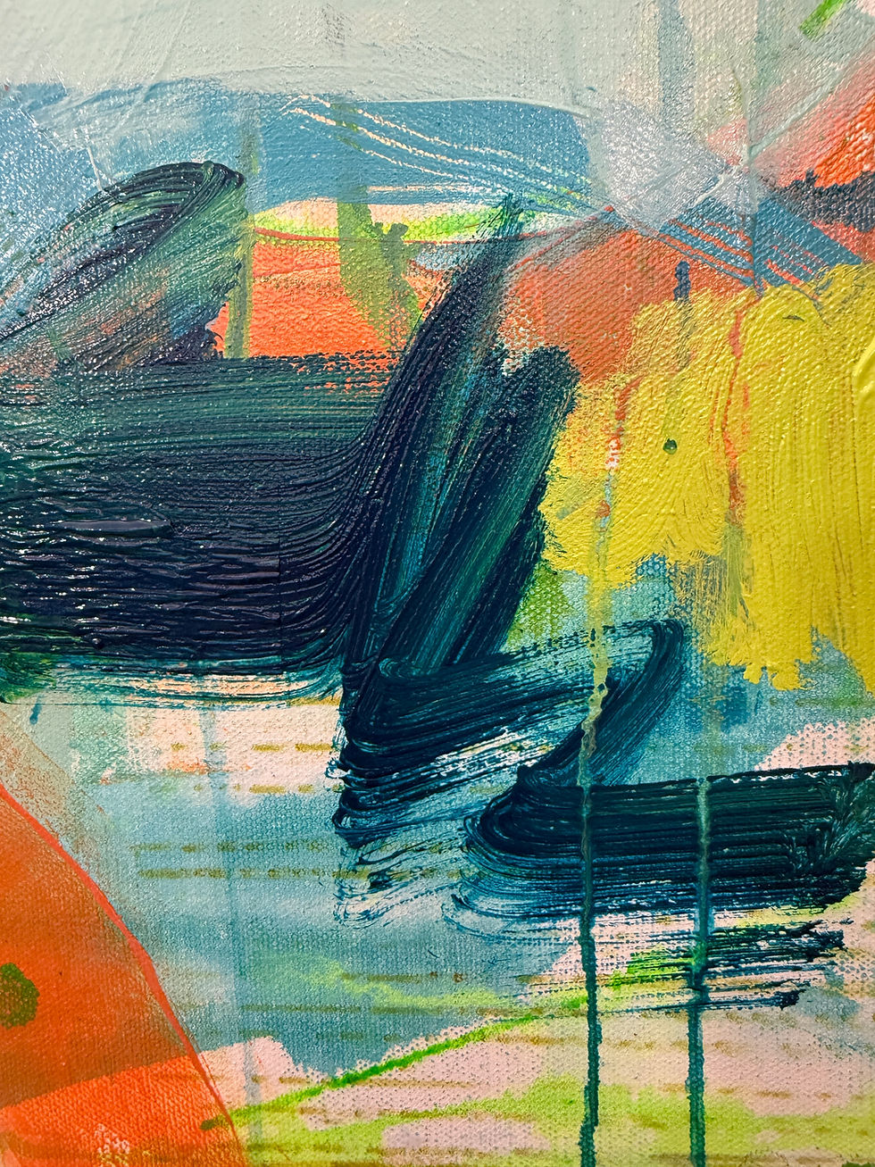 Bold blue brushstrokes in a detail of a painting in the Through Me: Where Wonder Finds a Way Series by Precious Burger.