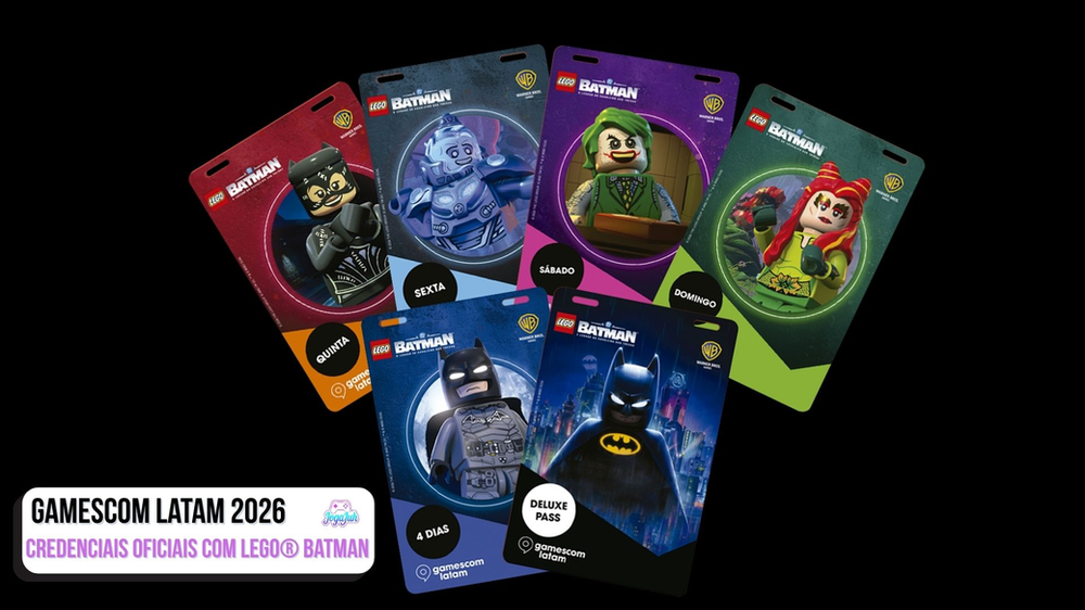 gamescom latam 2026 revela credenciais oficiais com LEGO® Batman: O Legado do Cavaleiro das Trevas em artes colecionáveis