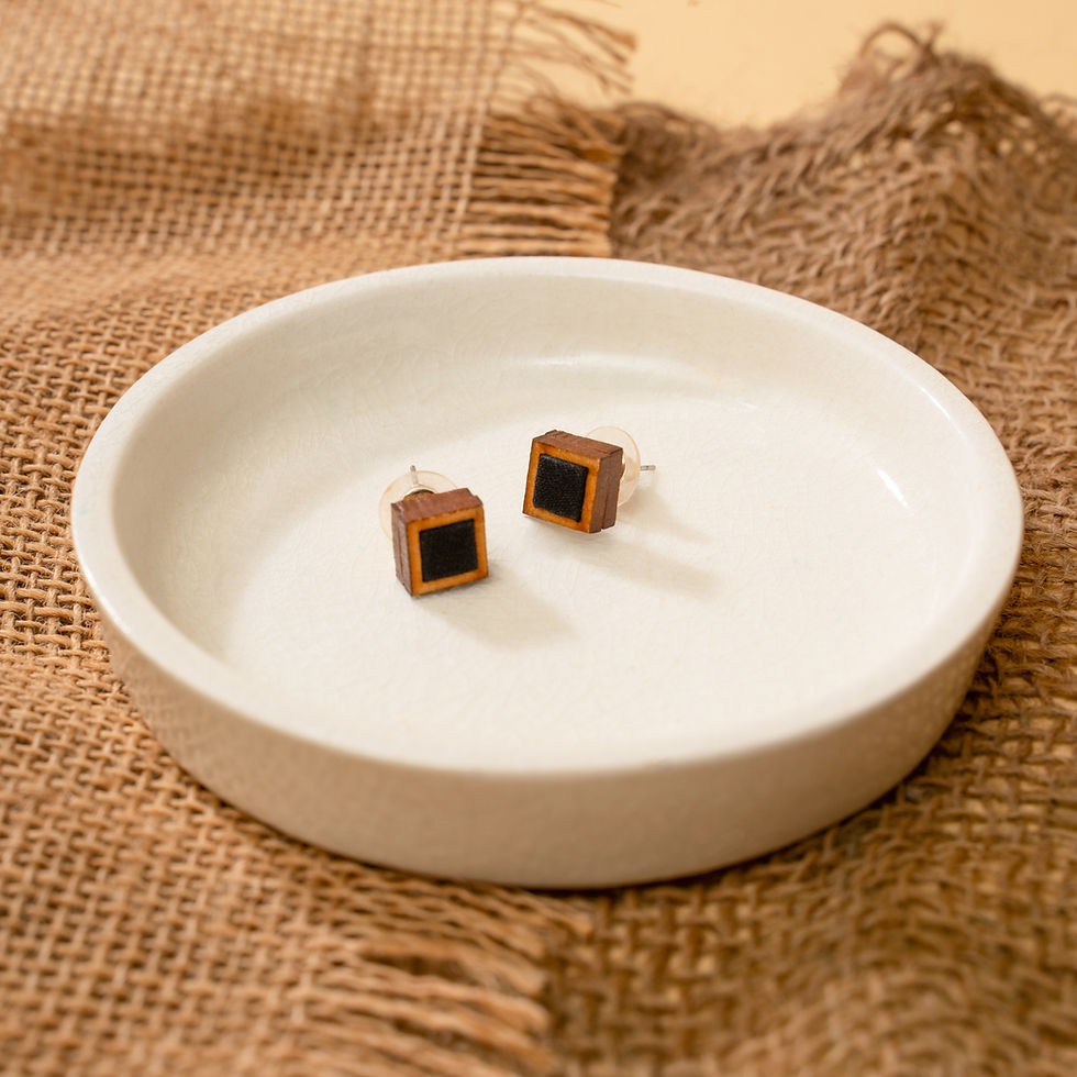 Thumbnail: WHE Unisex Black Square Repurposed Fabric and Wood Studs