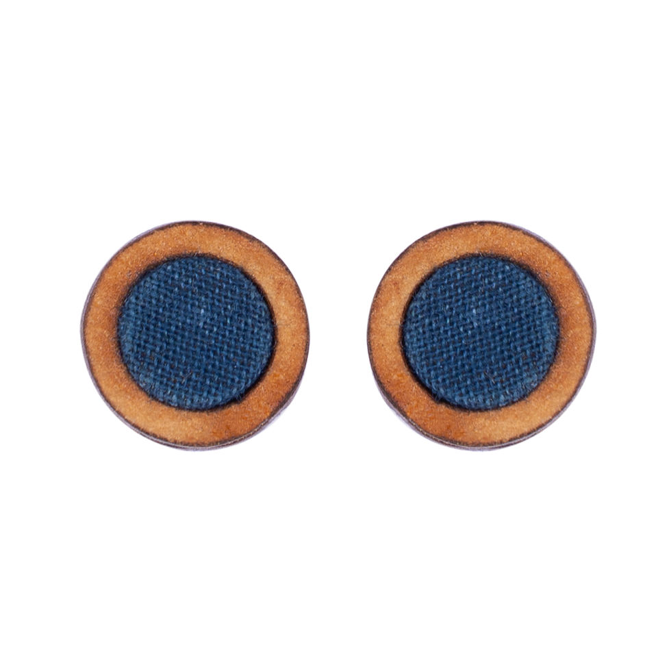 Thumbnail: WHE Unisex Blue Round Repurposed Fabric and Wood Studs