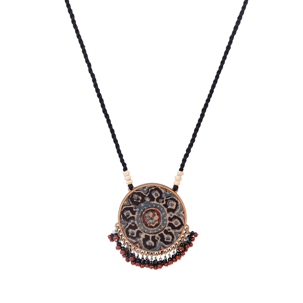 Thumbnail: WHE Two in One Black and Red Repurposed Fabric and Wood Round Pendant