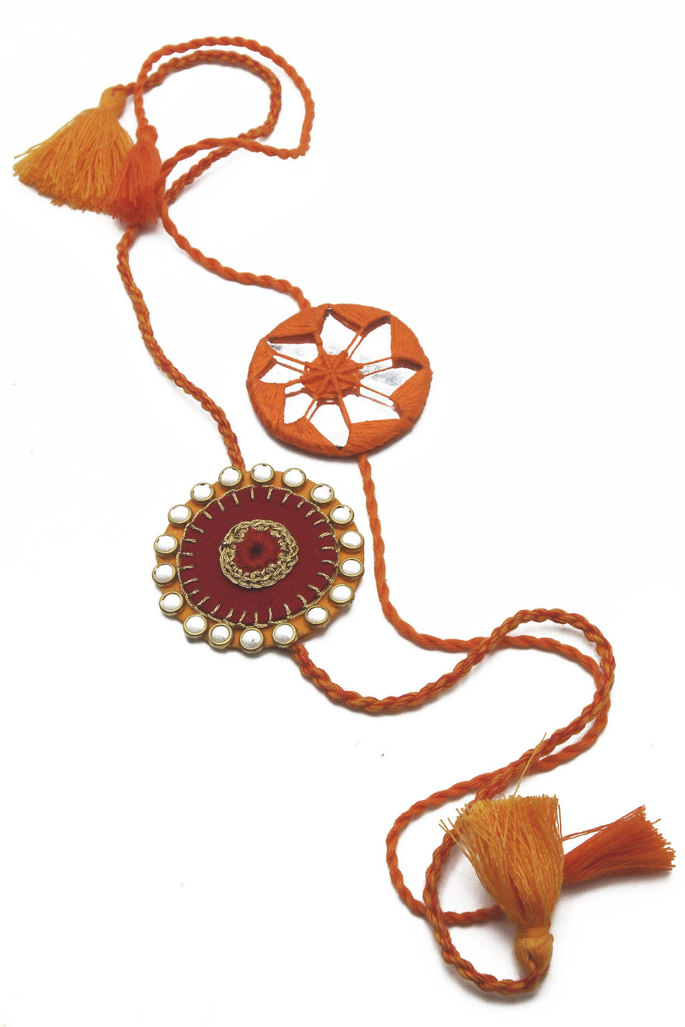 Thumbnail: Whe Set of 2 Handmade Kundan and Mirror Multicolor Rakhi Combo