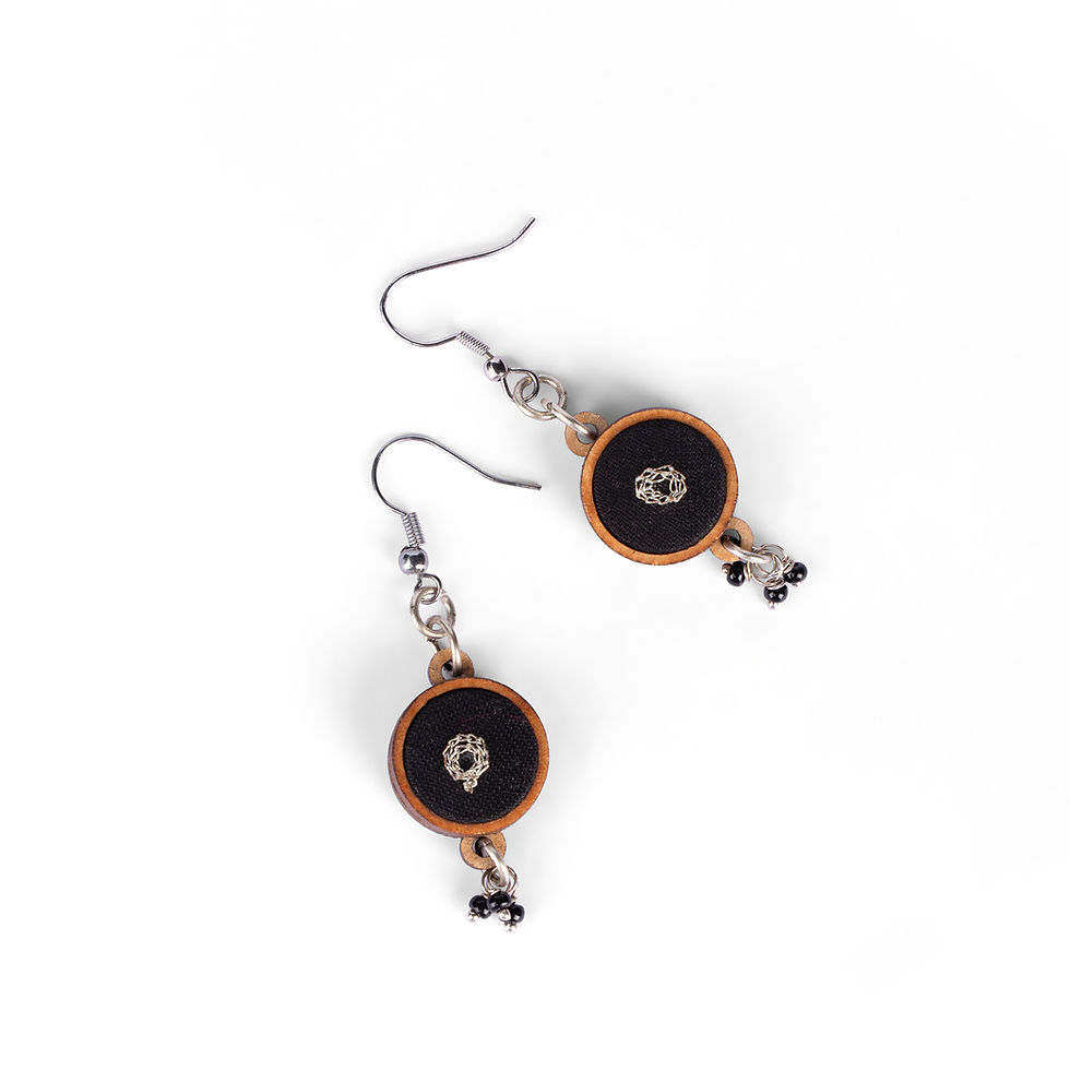 Thumbnail: WHE Black Fabric and Repurposed Wood Danglers