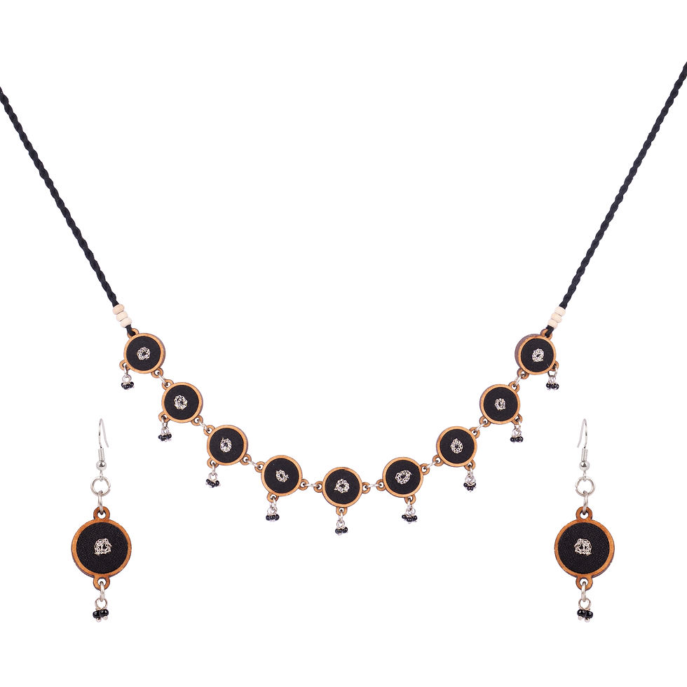 Thumbnail: WHE Black Repurposed Fabric and Wood Necklace