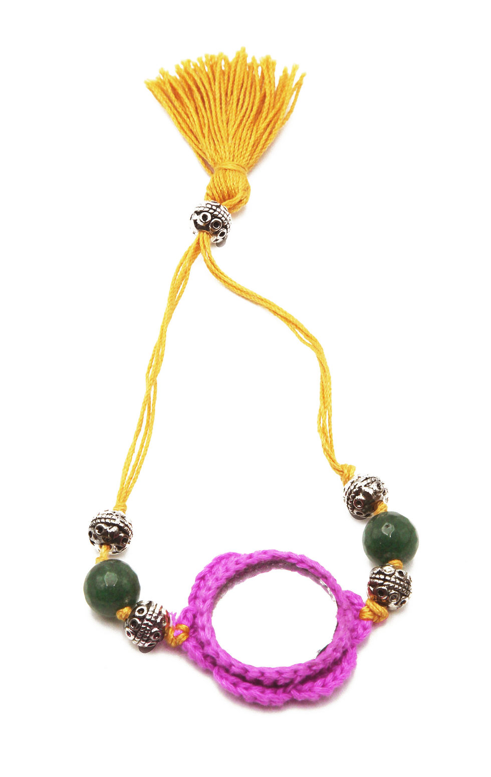 Thumbnail: Set of Handmade Crochet Mirror Rakhi combo with Gemstone beads