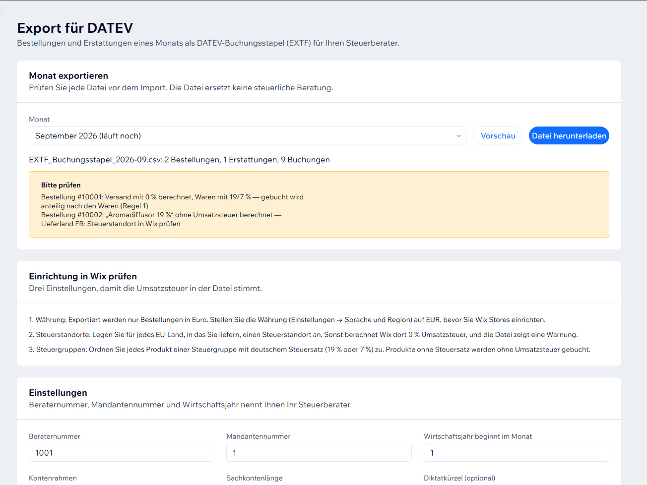Export für DATEV screenshot 2