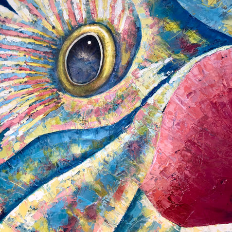 Colorful abstract tarpon fish art in pastel blue, pink and yellow colors