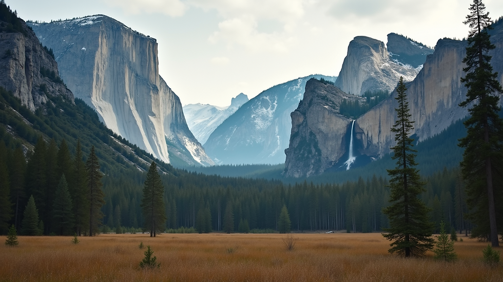 Widok na wodospad Yosemite z wysokiego punktu widokowego