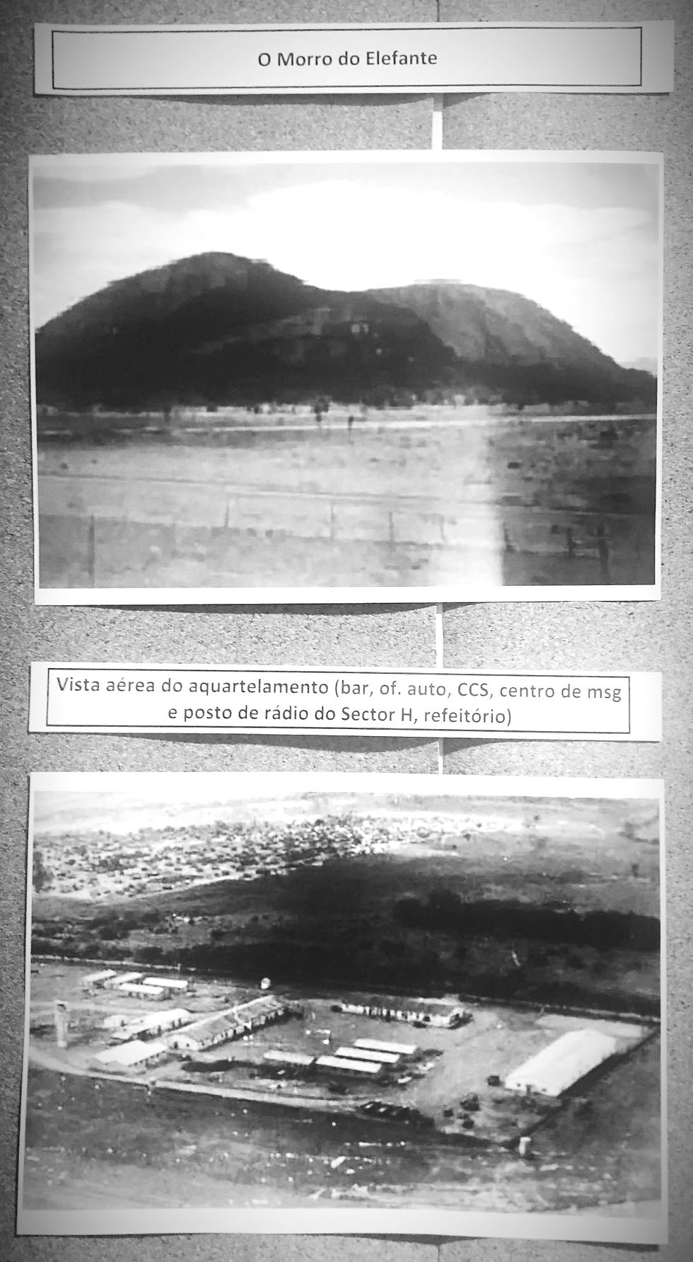 Todos os anos, os antigos combatentes que passaram por Furancungo como parte do Batalhão de Caçadores no qual fui integrado, reúnem-se para um almoço. Não por menor apreço aos que comigo partilharam esse episódio da guerra colonial, fui apenas a três ou quatro. O último, o dos 50 anos, foi em Barcelos. Tive dificuldade em reconhecer a maioria dos presentes, sujeitos, como eu, à implacável erosão do tempo. Foi lida uma longa lista de companheiros já falecidos, muitos deles recordados na singela exposição fotográfica organizada para o efeito a partir do espólio pessoal de alguns sobreviventes. Nestas duas fotos, vê-se o morro do elefante e o quartel onde passei mais de dois anos da minha vida. Na periferia do quartel, o chamado aldeamento indígena.