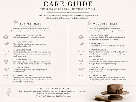 A Care Guide to ensure your hat remains an heirloom.