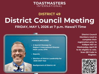 District Council Meeting - 7PM Friday May 1st, 2026