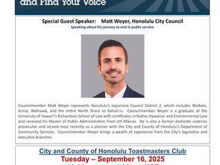 City and County of Honolulu Toastmasters Open House - September 16th, 2025, 12pm