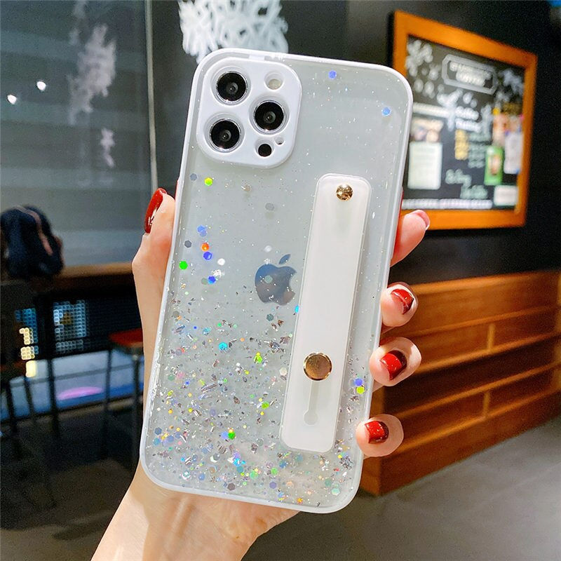 Thumbnail: Shining Glitter Wrist Strap Phone Case For iPhone