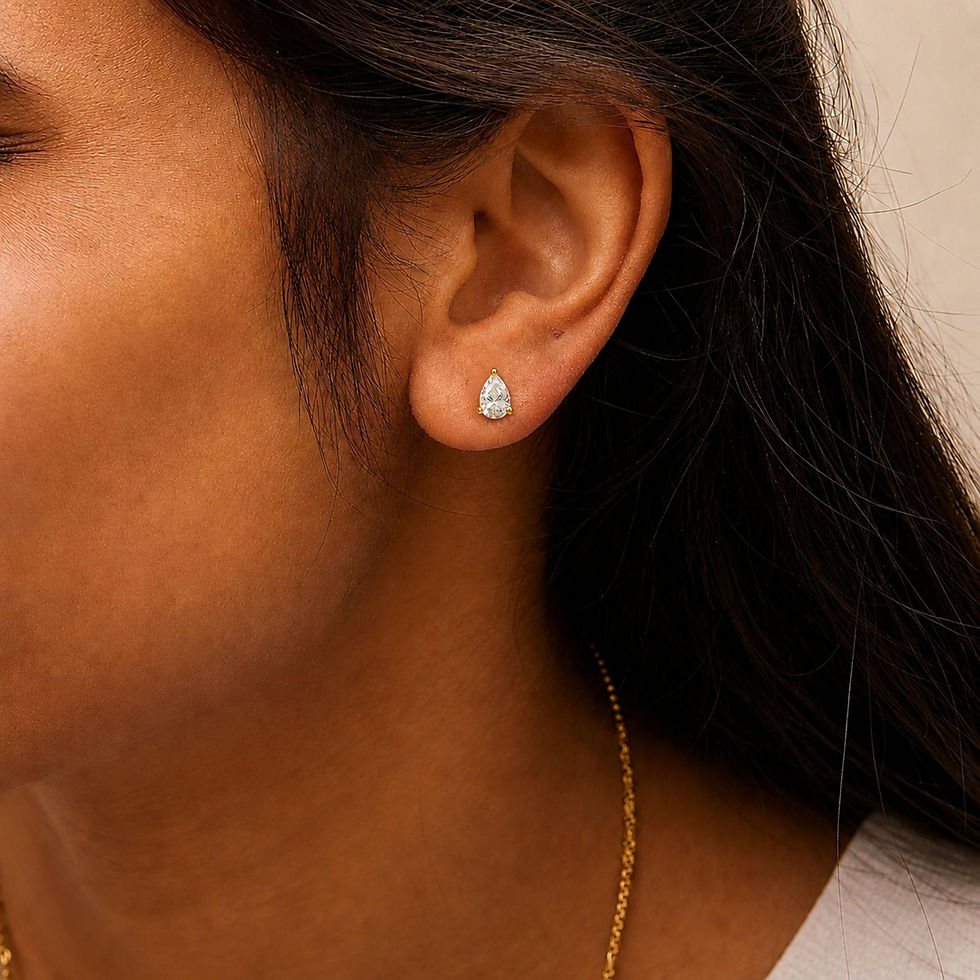 Thumbnail: 14K Gold Lab Grown Pear Shaped Solitaire Diamond Stud Earrings