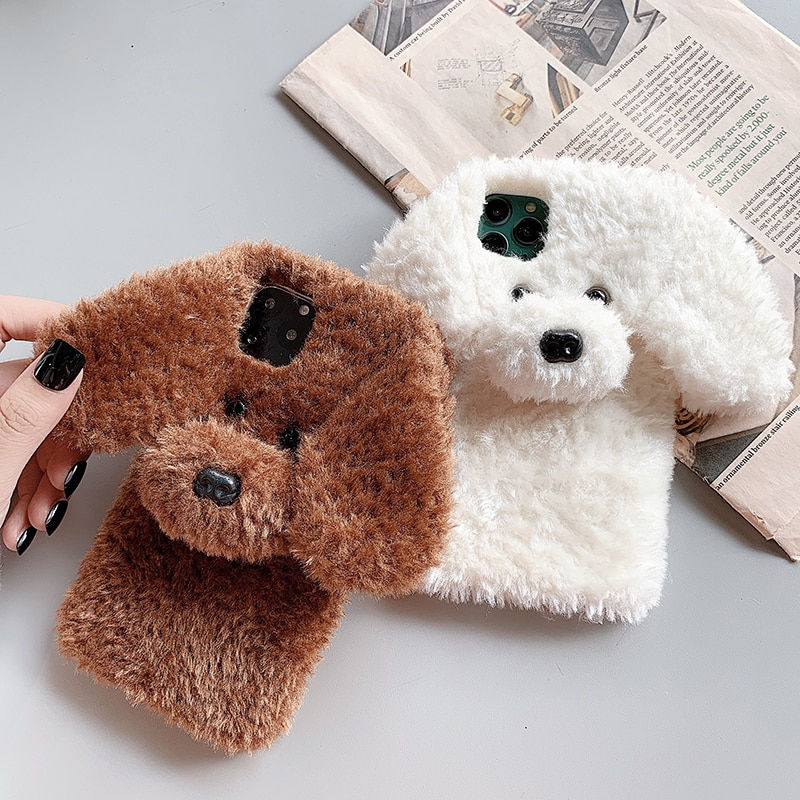 Thumbnail: 3D Teddy Dog Ears Plush Hair Case For iPhone