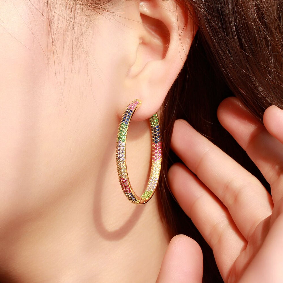 Thumbnail: Circle Round Hoop Earrings - Rainbow Cubic Zirconia 