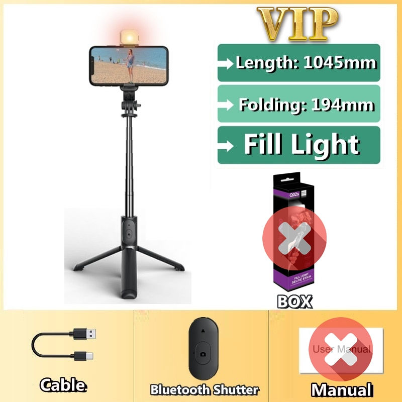 Imej kecil: Wireless selfie stick tripod Bluetooth, With Led light remote shutter For iphone